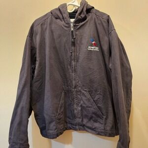 Steelguard Canvas Jacket Men XL Gray American Airlines Hooded Fleece